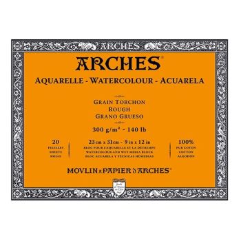 Arches Watercolor Block 9"x12", 140lb Rough, 20 Sheets