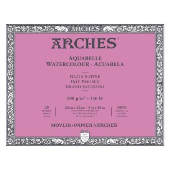 Arches Watercolor Block 8"x10", 140lb Hot Press, 20 Sheets - Natural White