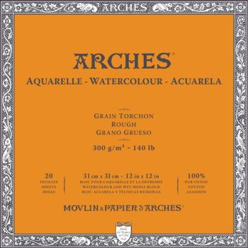 Arches Watercolor Block 12"x12", 140lb Rough, 20 Sheets