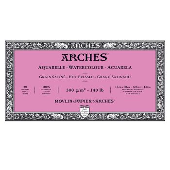 Arches Watercolor Block 5.9"x11.8", 140lb Hot Press, 20 Sheets Landscape