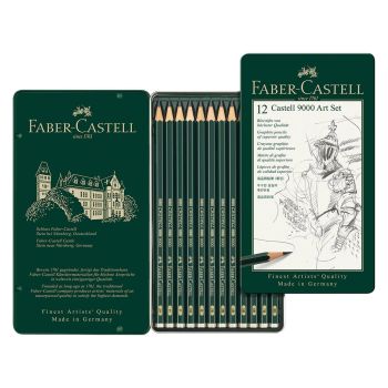 Faber-Castell 9000 Graphite Pencils Art Tin Set of 12 - 2H - 8B