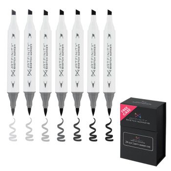Artfinity Sketch Marker Neutral Grey Set of 7 + Free 24-Count Marker Storage Case