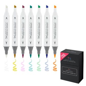 Artfinity Sketch Marker Pastel Set of 7 + Free 24-Count Marker Storage Case