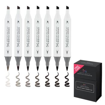 Artfinity Sketch Marker Warm Grey Set of 7 + Free 24-Count Marker Storage Case
