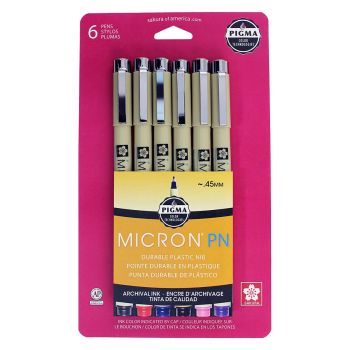 Sakura Micron Plastic Nib Pen Set of 6 Assorted Colors