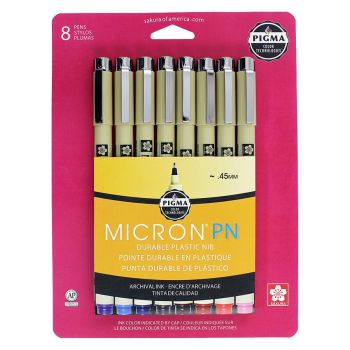 Sakura Micron Plastic Nib Pen Set of 8 Assorted Colors