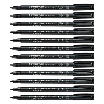 Staedtler Lumocolor Black Permanent Pen Box of 12 Broad-314 1.0mm 2.5mm