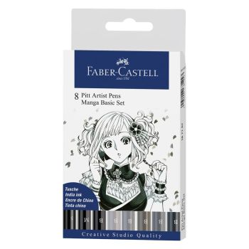 Faber-Castell Pitt Manga Pen Basic Set of 8, Manga Colors