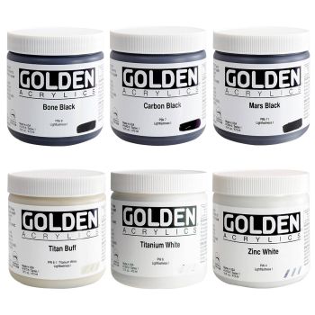Golden Heavy Body Acrylic 16 oz Black & White Set Of 6