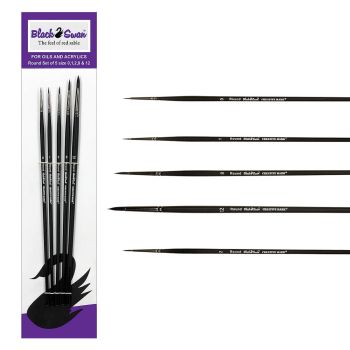 Black Swan Synthetic Red Sable Long Handle Brush Round (Set of 5)