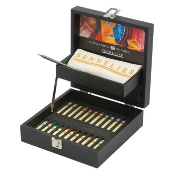 Sennelier Oil Pastel Set Of 24 Black Wooden Box With Monolith Graphite Pencil and Sennelier Cloth