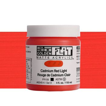 GOLDEN SoFlat Matte Acrylic - Cadmium Red Light, 4oz Jar