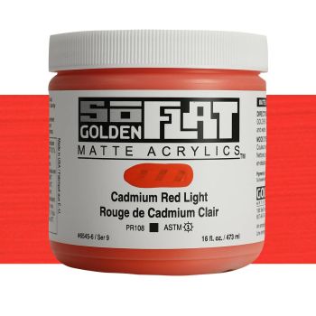 GOLDEN SoFlat Matte Acrylic - Cadmium Red Light, 16oz Jar