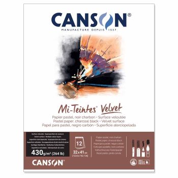Canson Mi-Teintes Velvet Pastel Paper Pad - Black, 12.6"x16.14" (12 Sheets)