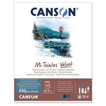 Canson Mi-Teintes Velvet Pastel Paper Pad - Cool Tones, 12.6"x16.14" (12 Sheets)