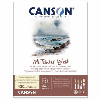 Canson Mi-Teintes Velvet Pastel Paper Pad - White, 12.6"x16.14" (12 Sheets)