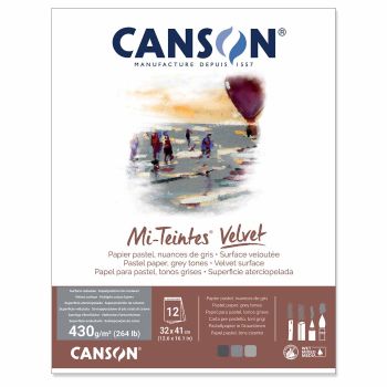 Canson Mi-Teintes Grey Tones Velvet Pastel Paper Pad, 12 sheets