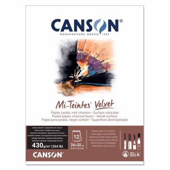 Canson Mi-Teintes Velvet Pastel Paper Pad - Black, 9.4"x12.6" (12 Sheets)