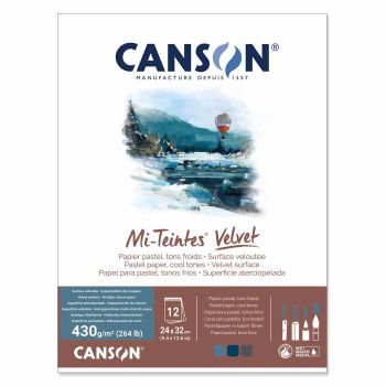 Canson Mi-Teintes Velvet Pastel Paper Pad - Cool Tones, 9.4"x12.6" (12 Sheets)
