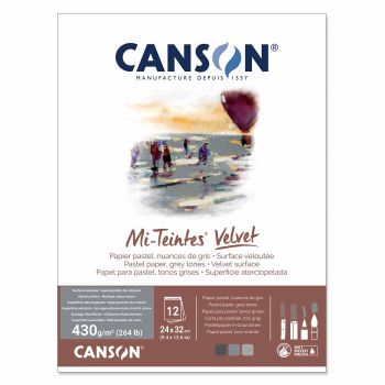 Canson Mi-Teintes Velvet Pastel Paper Pad - Grey Tones, 9.4"x12.6" (12 Sheets)