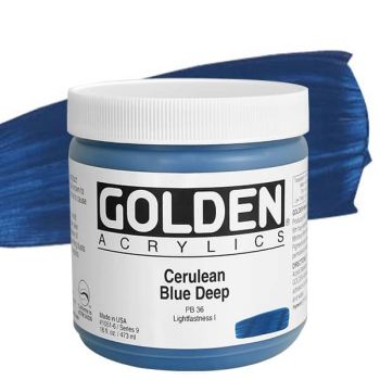 GOLDEN Heavy Body Acrylics - Cerulean Blue Deep, 16oz Jar