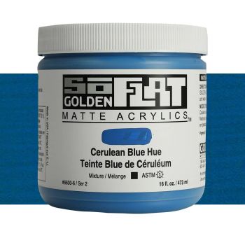GOLDEN SoFlat Matte Acrylic - Cerulean Blue Hue, 16oz Jar