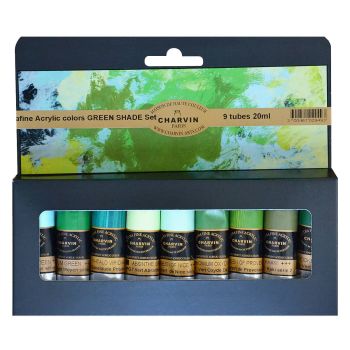 Green Shades, Bonjour Set of 9 - 20ml Charvin Extra-Fine Acrylic Tubes