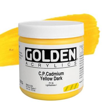 GOLDEN Heavy Body Acrylics - C.P. Cadmium Yellow Dark, 16oz Jar