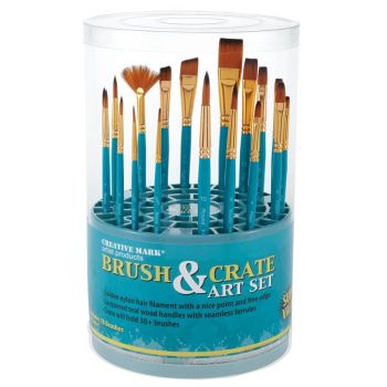 Creative Mark Artist Brush Crate Set with 18 Short Handle Brushes