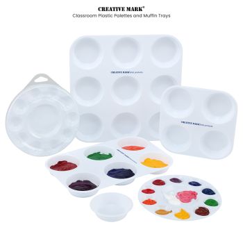 COMIART Metal 10 Well Round Artist Watercolours Paint Mixing Palette  Tray,Pack of 2