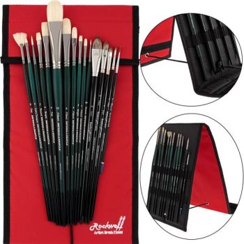 Professional Professional Chungking Hog Bristle Brush Oil Color Supreme Value Brush Set of 16 w/ Free Rockwell Brush Easel Case