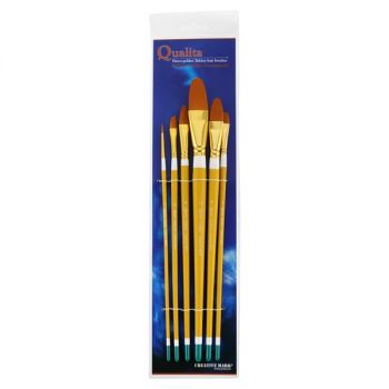 Qualita Golden Taklon Brush Long Handle Value Set of 6