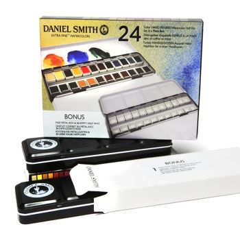 Daniel Smith Watercolor Half Pan Metal Box Color Set of 24 + 2 Bonus Items