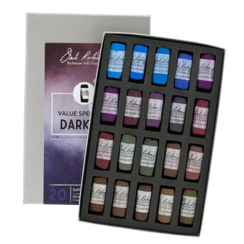 Richeson Hand-Rolled Soft Pastels Set of 20 Value Spectrum: Darks 3