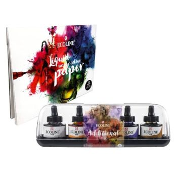 Ecoline Liquid Watercolor 9.4 x 12.6 in Paper Pad & 30 ml Set of 5 - Secondary