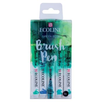 Ecoline Liquid Watercolor Water-Based Brush Pen Set of 5-Greens & Blues Colors