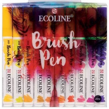 Ecoline Liquid Watercolor Water-Based Brush Pen Set of 20 - Assorted Colors