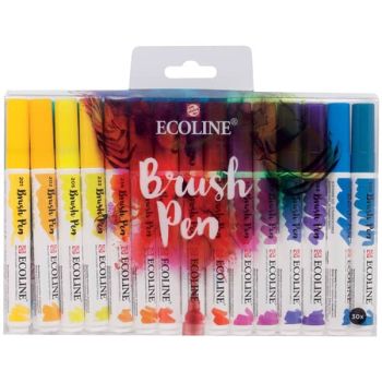 Ecoline Liquid Watercolor Water-Based Brush Pen Set of 30 - Assorted Colors