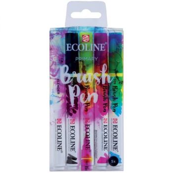 Ecoline Liquid Watercolor Water-Based Brush Pen Set of 5-Primary Colors