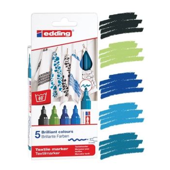 Edding 4500 Textile Marker Pack of 5 Cool Colors 