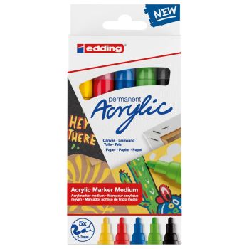 Edding 5100 Acrylic Marker Medium Nib Set of 5 Basic Colors