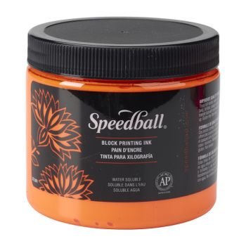 Speedball Water Soluble Block Printing Ink 8 oz - Fluorescent Orange