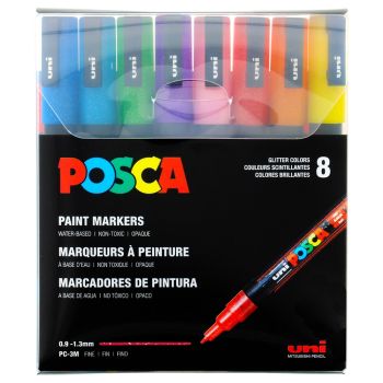 Posca Acrylic Paint Marker Glitter Colors 0.9-1.3mm Fine Tip Set of 8