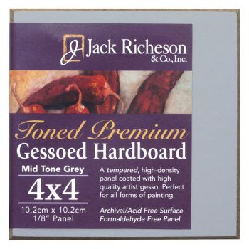 Jack Richeson 1/8" Toned Gesso Hardboard Canvas Panels - Grey, 4"x4"