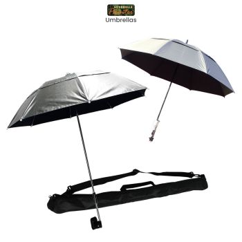 This umbrella has a non-reflective black lining to keep your colors true and a reflective silver outer shell to keep you cool.