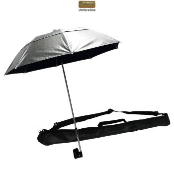 This umbrella has a non-reflective black lining to keep your colors true and a reflective silver outer shell to keep you cool.