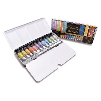 Sennelier L'Aquarelle French Artists' Watercolor Iridescent Colors Set of 12, 10 ml Tubes