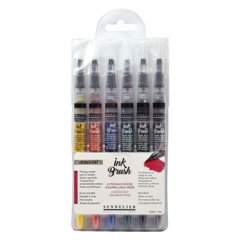Sennelier Watercolor Ink Brush 6.5ml Set of 6 Iridescent Colors