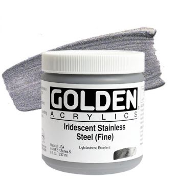 GOLDEN Heavy Body Acrylics - Iridescent Stainless Steel (Fine), 8oz Jar