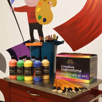 Jerry's Mural Artist 16oz Acrylic Bottles 12 Colors and 18 Brush Set